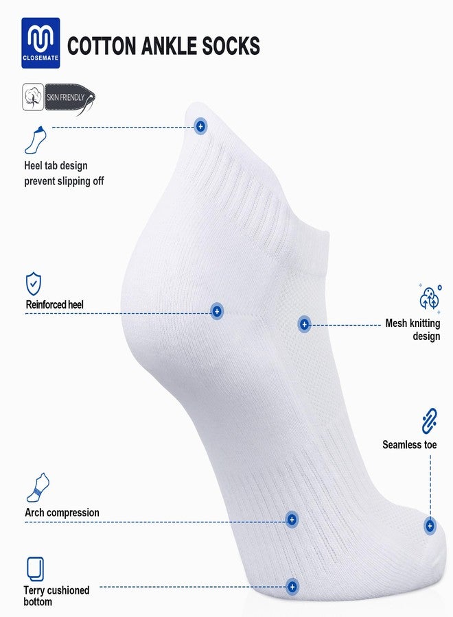 CLOSEMATE جوارب رياضية للكاحل من كلوزميت، 7 أزواج، للرجال والنساء - قطن مريح مبطن ومضاد للتقرحات (7 أبيض، مقاس كبير) - Image 2
